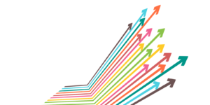 A group of arrows in different colors shooting upwards