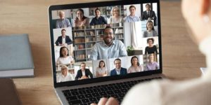 A picture of a computer screen displaying a group video call
