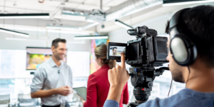 A picture of a video interview taking place.