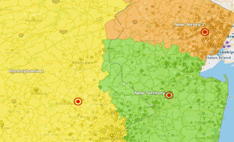 A screenshot of an area map with yellow, green and orange sections.