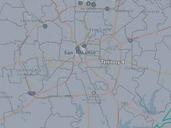A map of San Antonio with pin markers.