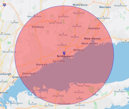 A map with a red circle.