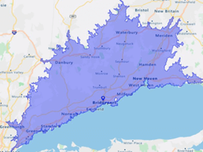 A map with a blue organic shape.