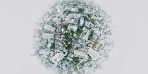 A global view of a city.