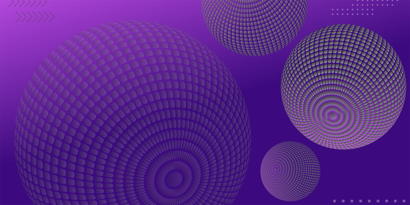 Four purple spheres made of dots.