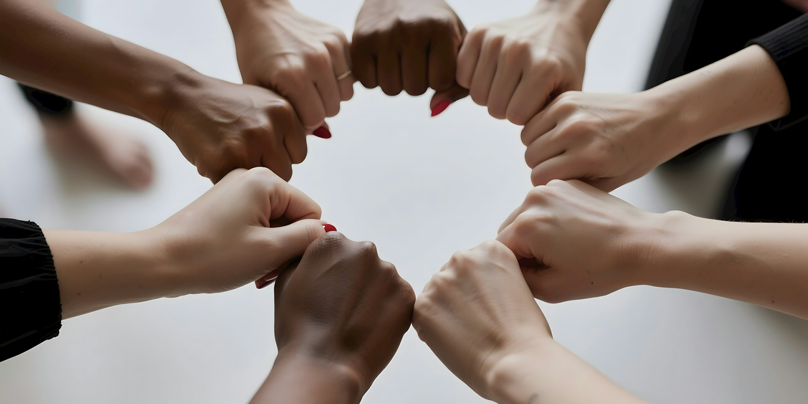 A group of hands making a circle.